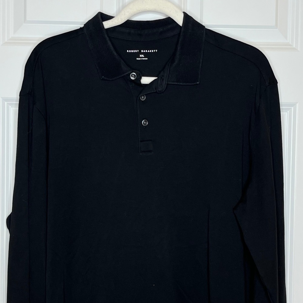 ROBERT BARAKETT Mens XXL Black Long Sleeve Pima Cotton Polo Shirt - Picture 2 of 7